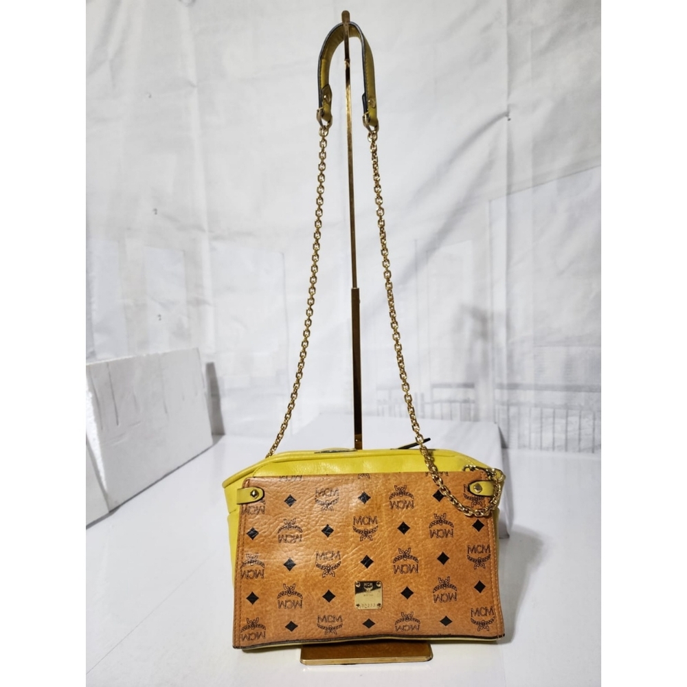 MCM Visetos Leather Crossbody Bag/ Shoulder Bag Yellow/Cognac